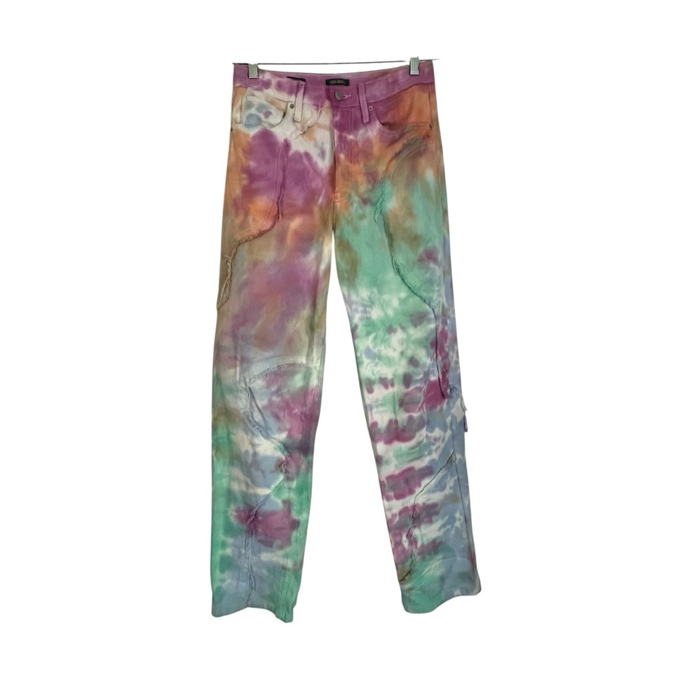Wild Fable Sz 8 Distressed Jeans Tie Dye Super High Rise Straight Hippie Rocker